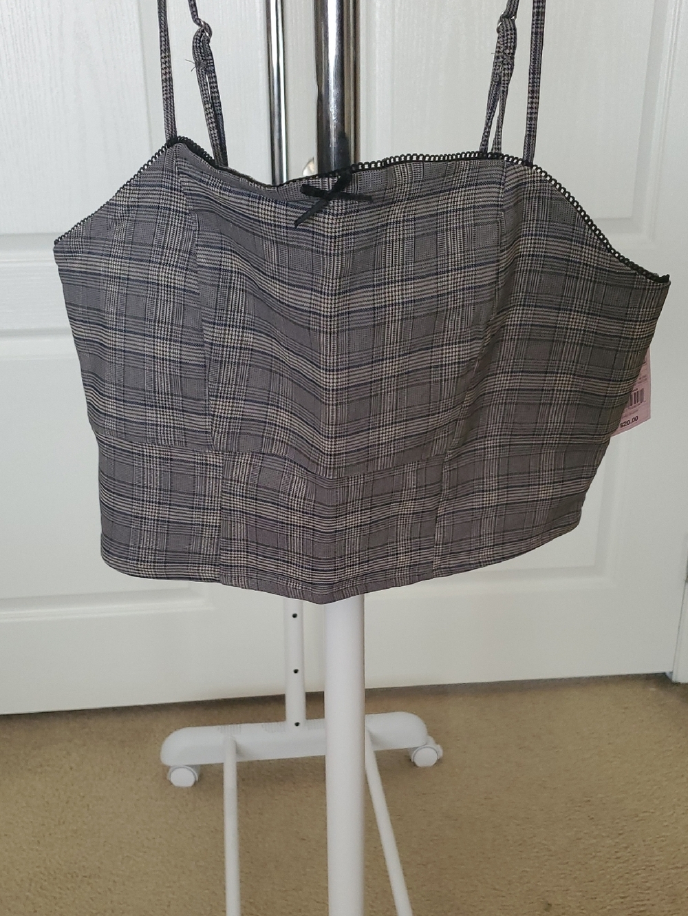 Wild Fable Plaid Spaghetti Strap Crop Top - Black & Gray